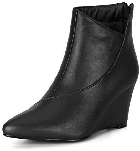 Allegra K Botas Tacones De Cuña Lado De Corte Cremallera Punta Estrecha para Mujeres