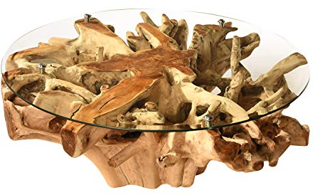 Vakarua Couchtisch 80 x 80 cm Rund Sofatisch Wohnzimmertisch Wurzelholz Tisch Holztisch