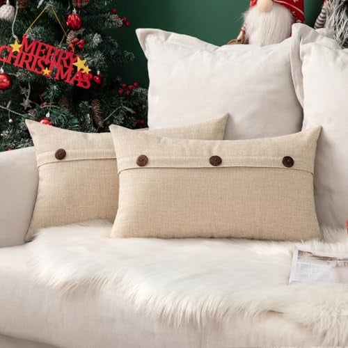 MIULEE Kissenbezug Dekorative Kissenhülle Leinenoptik mit Knöpfe Kissenbezüge Dekokissen Sofakissen Zierkissen für Sofa Schlafzimmer Wohnzimmer 2er Set 30x50 cm Creme weiß
