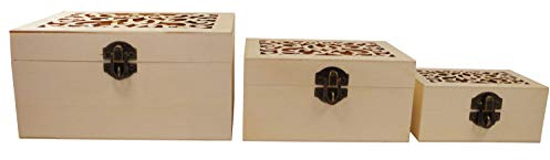 Pracht Creatives Hobby 7680-18541 Holzkisten 3er Set, Schatztruhen in 3 verschiedenen Größen mit aufklappbarem Deckel, zur Aufbewahrung, Dekoration oder als Geschenk