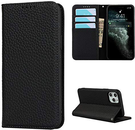 Copmob Phone Case iPhone 11 Pro Max,Flip Genuine Leather Wallet Case,[4 Slots][Magnetic closure][With Lanyard],Protective Cover Case for iPhone 11 Pro Max - Black