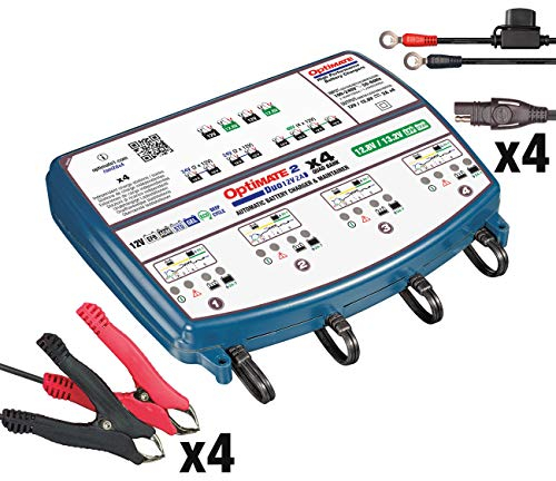 OptiMate TecMate 2 Duo x 4 Bank, TM574, Bronze-Serie: 5-stufiges 4X 12V/12,8V 2A Batterielade- & -wartungsgerät für versiegelte Batterien