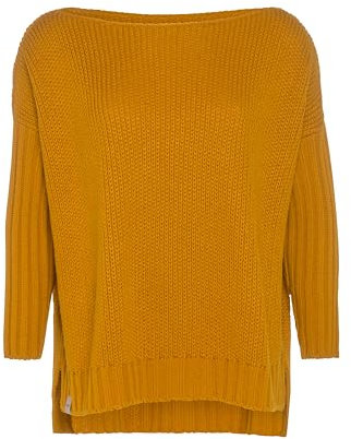 KNIT FACTORY - Kylie Damen Pullover - Strickpullover - Fällt locker und weit - Mit breiteren Kopfausschnitt - Ocker - 36/44