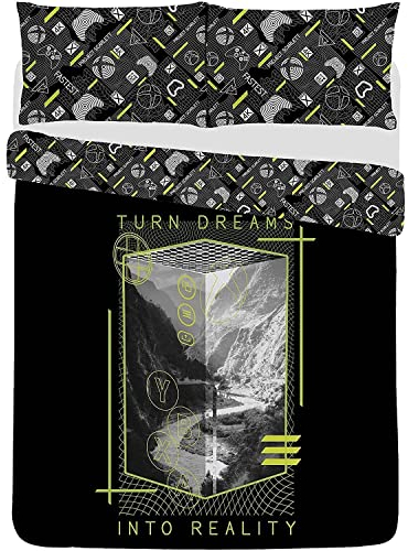 Character Linens Microsoft Xbox Reality Design Duvet Cover & Pillowcase Set - Single Or Double (Double), Black
