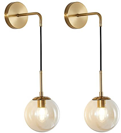 KCO Lighting Moderne goldene Globus-Wandleuchte, Mitte des Jahrhunderts, rohes Messing, rundes Glas, Wandleuchte, minimalistisch, verstellbare Schnur, Wandlampe für Badezimmer, Spiegel, Nachttisch,