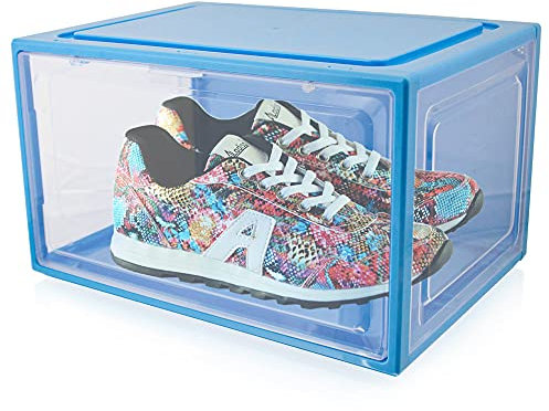 BITUXX LEX21 Schuhbox Stapelbar Aufbewahrungsbox Kunststoffbox Schuhkasten Schuhkarton Schuhorganizer bis Gr.47 (Blau, 1 Stück)