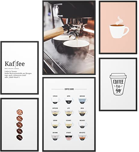 Papierschmiede® Mood Poster Set Kaffee, Bilder als Wanddeko, Küche & Wohnzimmer, 2x DIN A4 und 4x DIN A5 ohne Rahmen, Küche Espresso Cappuccino