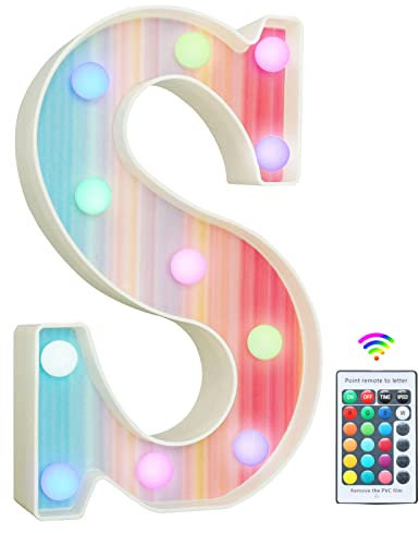 Rainbow Light Up Letters, Colorful LED Letter Lights 16 Color Changing Alphabet Sign Gifts for Girls Women Party Birthday Decorations Remote Night Light Christmas Valentine Wall Table Decor - S