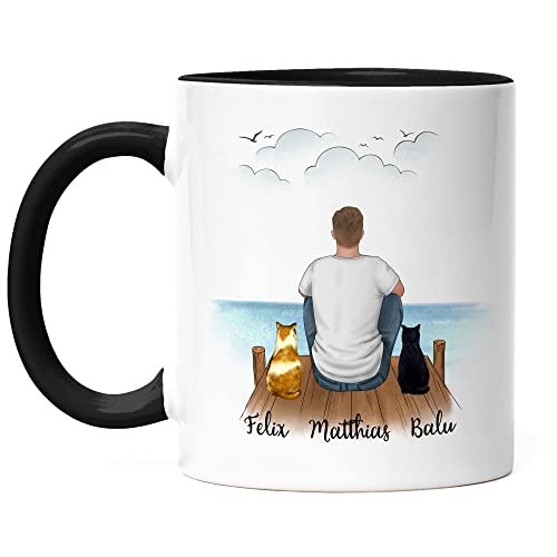 Kiddle-Design Katzenpapa Tasse Schwarz Personalisiert Katzenbesitzer Geschenk Katzenliebhaber Katzen Cat Dad Katzenfan Katzenmotiv Haustier