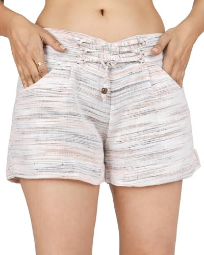 GURU SHOP Hippie Shorts, Khadi Goa Hot Pants - Beige, Damen, Baumwolle, Size:S