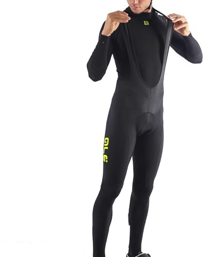 Alé Cycling Inverno Solido Collant con Bretelle 3/4, Nero/Giallo Fluo, XS Uomo