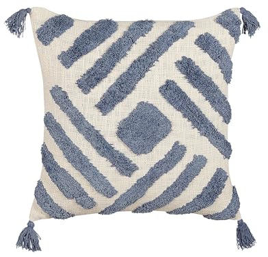Beliani Dekokissen mit Füllung geometrisch Baumwolle beige/blau 45 x 45 cm Jacaranda