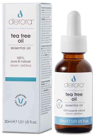 Derora Huile d'arbre à thé | Pour la peau, les cheveux et les ongles | Nettoyant et tonifiant | 100% pur et naturel | Antioxydant naturel et antiseptique | Distillat à la vapeur (30 ml)