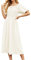 GRECERELLE Womens Summer Casual Midi Maxi Dress Square Neck Half Sleeve Ruffled Backless Smocked Elastic Waist Swiss Dot Cocktail Long Dresses for Ladies (Beige, L)