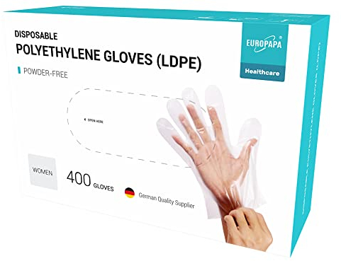 EUROPAPA 400 Stück Vorteilspack LDPE Einweghandschuhe in Box Einmalhandschuhe latexfrei puderfrei Handschuhe in Herren Größe (Herren-400)
