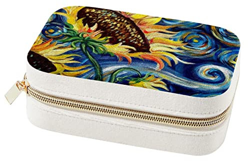 WOSHJIUK Schmuckschatulle Reise Schmuckschatulle,Ölgemälde Jugendstil Sonnenblumen,Schmuck Organizer Kleine Schmuckschatullen für Frauen