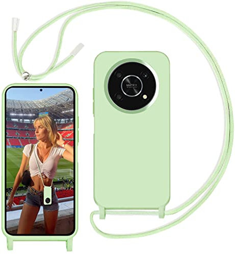 Yojiong Cover con Cordino per Honor Magic 4 Lite 4G／5G (6.81), Custodia con Laccio Collana smartphone Liquido Silicone [Antiurto] [An tiGraffio] [Antiscivolo] Case, Verde