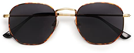 SOJOS Mode Polygon Sonnenbrille Damen Herren Verspiegelte Polarisiert Linse Leichte Unisex Brille SJ1072 mit Tortoise Rahmen
