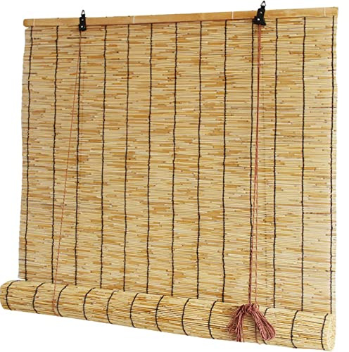 ZHJSHOU Bambusrollo Outdoor Wetterfest,Retro Natural Schilf Vorhang Bambus,Sonnenschutz Vorhang Balkon Dekoration,Wärmedämmung/Wasserdicht,für Fenster und Türen,90x160cm/35.4x63in(WxH)