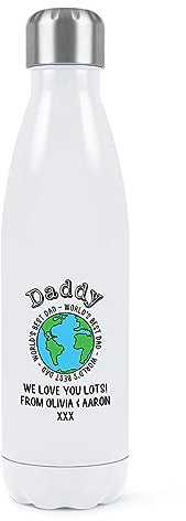 Gift Base Borraccia termica a doppia parete in acciaio inox per bevande sportive con scritta World's Best Daddy, 500 ml, colore: bianco