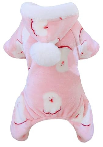 Izefia Dog Sweater Clothes Fleece Woolen Winter Warm Sweat Shirt 4 Legs Jumpsuit Pajamas with Snowball Cap Sweater for Small Dog Medium Cat Pink XL
