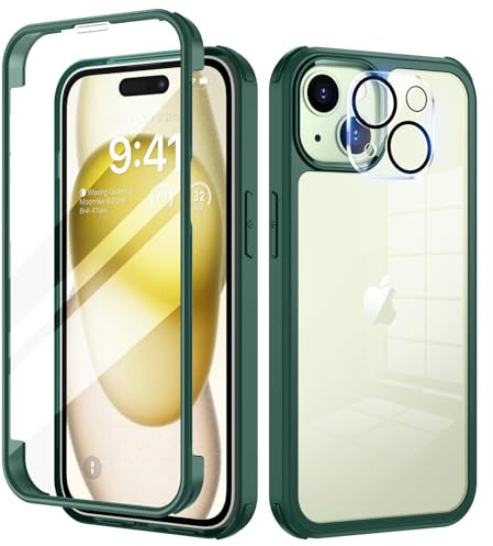 seacosmo Funda para iPhone 15 Plus con Protector de Pantalla, Verde | Carcasa Antigolpes con Cristal Templado [9H HD], Protector Cámara, Protección 360° Doble Cara, Integral