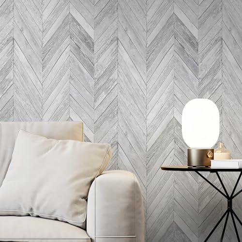 Ismoon Weiße Fischgrätenholztafeln, zum Abziehen und Aufkleben, Weiß, Grau, Kontaktpapier, Vinyl, selbstklebend, entfernbar, für Zimmer, Küche, Arbeitsplatte, Schrank, Wanddekoration, 39,6 x 998,2 cm