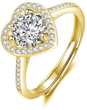 Deyanse Silber Ringe für Frauen Braut, 925 Sterling Silber Herz Trauringe mit Weiß Zirkonia, Gold Ring Größenverstellbar Verlobungsring, Moden Partner Ringe Eheringe Damenring Schmuck mit Geschenkbox