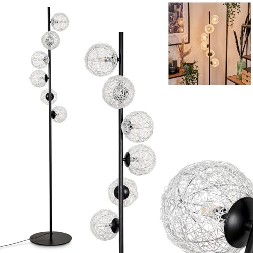 Stehleuchte Remaisnil, Stehlampe aus Metall/Draht in Schwarz/Silberfarben, Leuchte im modernen Design mit Schirmen aus Drahtgeflecht (Ø 12 cm) u. Fußschalter, Höhe 160 cm, 6 x G9, ohne Leuchtmittel