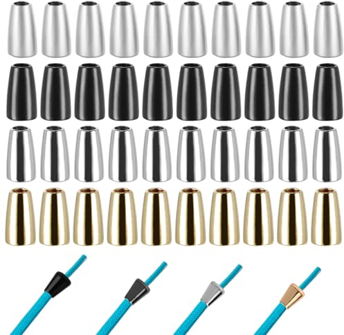 Anseom 40 Stück Metall inloch Kordelenden, Kordelstopper Kordelenden Metall für Schnüre Lanyard Kleidung Rucksack Sportwear Paracord (14x8mm)