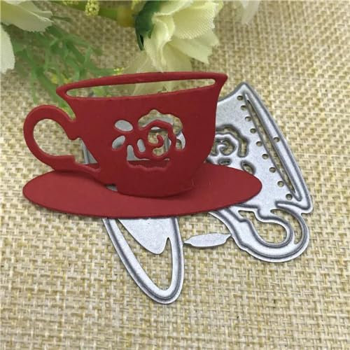 Dies for Card Making Template,4x3.1cm Teapot Teacup Metal Cutting Dies Mold Round Hole Label Tag Scrapbook Paper Craft