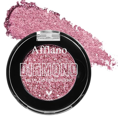 Afflano Einzelne Rosa Glitzer Lidschatten Palette, Glitzernder Rosa Rosenglitzer-Augenaufschlag, Hochpigmentierte, Lang Anhaltende Diamant-Metallic-Eyeshadow für Mädchen-Frauen-Augenaufschlag, 21H