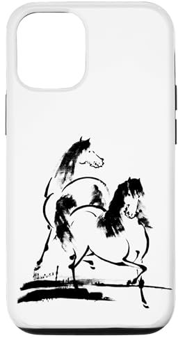 iPhone 12/12 Pro Horses Pony Ink Asian Vintage Japanese Ukiyo-e Woodblock Case