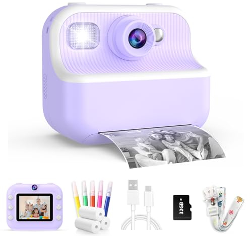 Kids Camera Instant Print, Toys for 3-12 Year Old Girls Christmas Birthday Gifts, 48MP Kids Selfie Digital Camera, 1080P HD Children Video Recorder, 2.4 Toddler Camera with Print Paper & 32GB Card