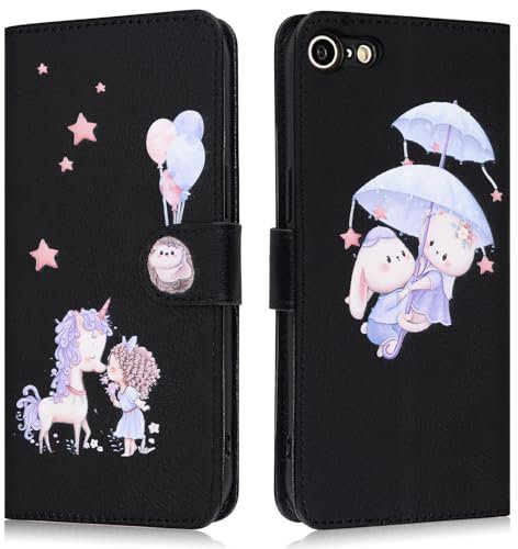 Butnyeoe for iPhone SE 2022/SE 2020 Phone Case,iPhone 8/7 Wallet Case,PU Leather Magnetic Book Flip Protective Cover with Card Holder,Cute Unicorn Black