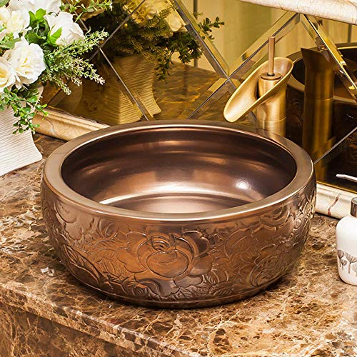 ROLTIN Aufsatzwaschbecken Badezimmer Keramik Kunst Waschbecken Roségold Waschbecken-Set