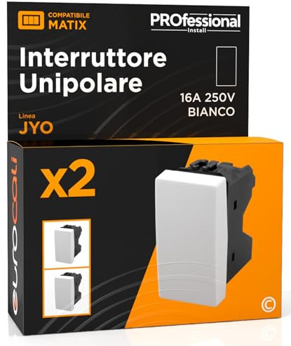 Interruttore Unipolare di Corrente 16A 250V Compatibile con BTicino Matix a Incasso da Muro Frutti Elettrici Colore Bianco - Confezione da 2