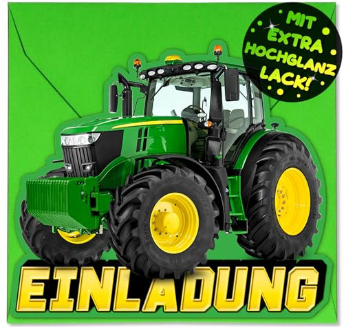 12x Traktor EINLADUNGSKARTEN KINDERGEBURTSTAG Junge Mädchen + 12x Umschläge - die Trecker PARTY Karten sind die Traktor EINLADUNG Jungen Kinder GEBURTSTAG Bauernhof KINDERPARTY Schlepper Pferde