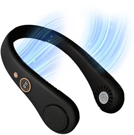 CHARGEWORX Ventilador de cuello portátil y portátil, silencioso y recargable por USB, ventilador sin aspas para viajes, camping y más, batería integrada de 4.000 mAh y pantalla LCD, 5 velocidades