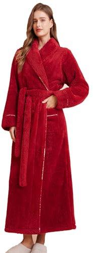 LOCIIXAT Vestaglia da donna in morbido e caldo pile felpato lungo per donne, Colore: rosso., 14-18