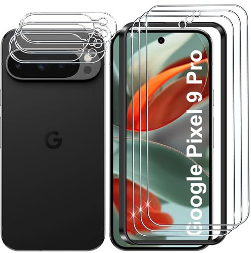 Lutree pour Google Pixel 9 Pro Verre Trempé, 3+3 Pièces Protection écran + Caméra Arrière Protecteur Film, 9H Dureté HD Anti-Rayures sans Bulles Vitre Trempé Protecteurs d'écran