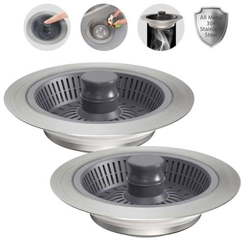 Fzaqwen Sink Bounce Core Drain Strainer - Upgraded 3 in 1 Pop Up Kitchen Sink Drain Strainer and Stopper Combo, Fast Drainage Anti-Clogging Basket Filter Fit Standard 3-1/2 Inch Drains, 2Pack