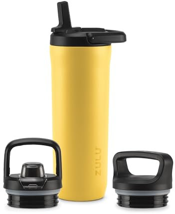 ZULU Core 18oz Kids Stainless Steel Water Bottle with 3 Lids- Straw, Chug, Twist | Double Walled and Vacuum Insulated Metal Thermos | Fits Car Cupholder, Built in Carry Loop, Dishwasher Safe, Vitamin
