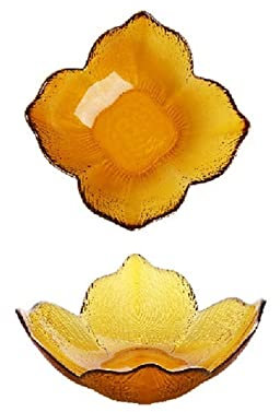 HJUGHPN Piatto di vetro per la casa, vassoio per frutta, dessert, gelato, stile creativo, petalo di fiori, stoviglie in vetro (giallo)