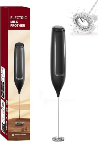 Electric Milk Frother - handheld, battery operated Foam Maker for Lattes and Cappuccinos - Portable Handheld Milk Frother with Stainless Steel Whisk - Coffee Frother for Barista-Quality Drinks at Home