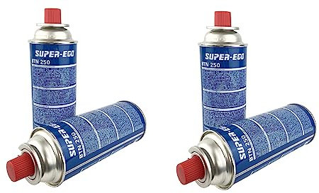 VALDI LED Pack 4 Cartuchos SuperEgo para Cocina De Gas Butano Portatil | Compatible con Hornillo Camping Gas, Estufas Y Quemadores Cocina Gas como Butsir | Gas Portátil para Camping Y Exteriores 227g