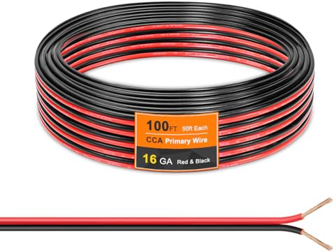 16 AWG Drahtkabel, 30 m [Schwarz 1,5 m + Rot 15 FT] CCA Automotive Elektrischer Draht, 2 Leiter schwarz rot Kabel mit PVC-Ummantelung für Licht RV Auto Lautsprecherkabel, 12 V/24 V DC Kabel Draht