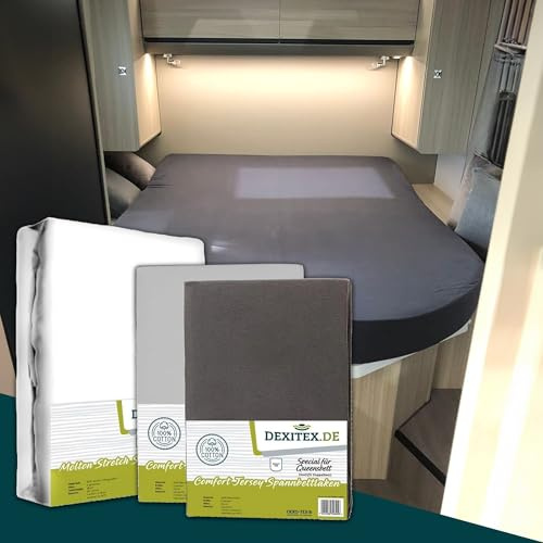 Dexitex - Bettlaken Wohnwagen Queensbett - 3er Set - 1 Molton, 2 Spannbettlaken - 1 Grau + 1 Antrazit - Bettlaken aus hochwertiger Baumwolle - Multi-Stretch-Spannbettlaken für Wohnmobil und Wohnwagen