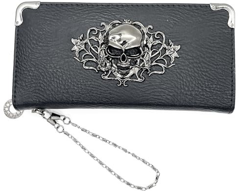 duoyif Gothic Geldbörse, Gothic Portemonnaie, Totenkopf Geldbörse Damen Herren, Totenkopf Dekorative Portemonnaie, Punkrock Geldbörse, Portemonnaie Pu Leder Mit Reißverschluss Münztasche (Schwarz)