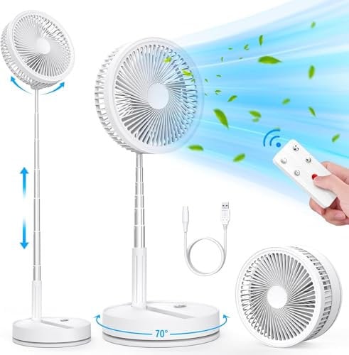 LIPETY Ventilador de Pie Oscilante Portátil Plegable, 9 7200 mAh Bateria Recargable USB C Pequeño Mesa Ventiladores con Control Remoto, Ventoinha Pedestal Silencioso para Hogar Dormir Oficina Viaje